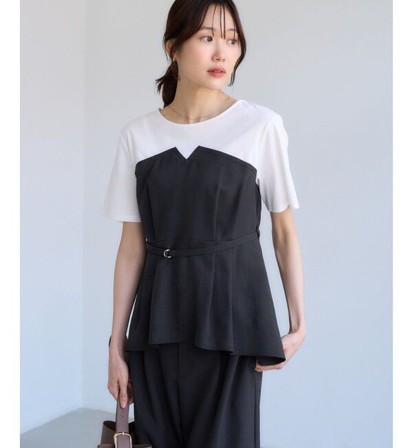 Rope&rsquo;Picnic「【ちゃんと+かわいい保証】エアリーリネンライク ドッキングカットトップス/UVケア」|Tシャツ・カットソー|