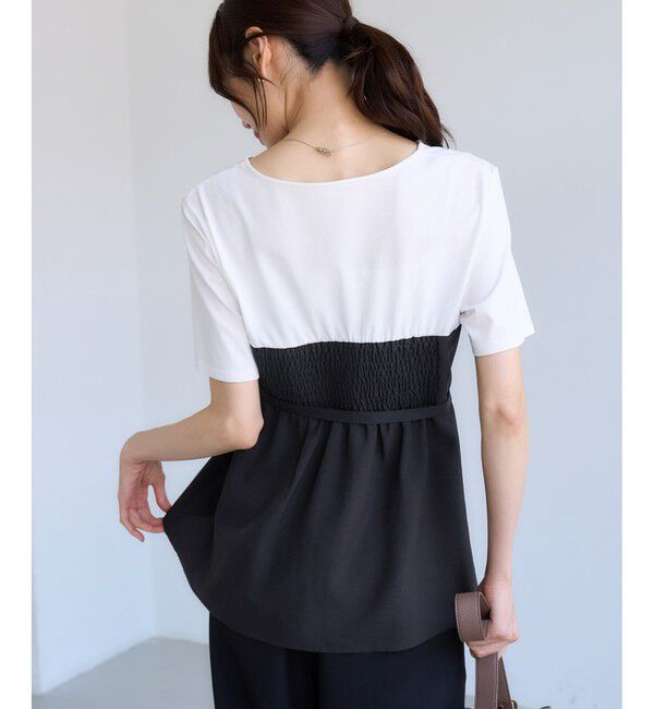 Rope&rsquo;Picnic「【ちゃんと+かわいい保証】エアリーリネンライク ドッキングカットトップス/UVケア」|Tシャツ・カットソー|