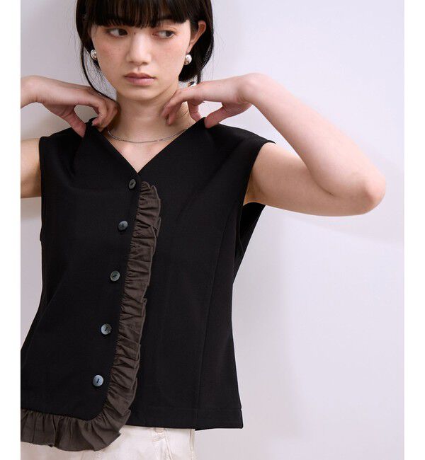 ADAM ET ROPE'「【WEB限定】・【定番】ラッフルコンビスリーブレストップス」|Tシャツ・カットソー|