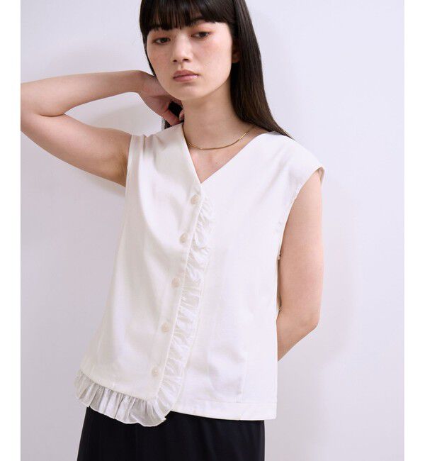 ADAM ET ROPE'「【WEB限定】・【定番】ラッフルコンビスリーブレストップス」|Tシャツ・カットソー|ホワイト(10)