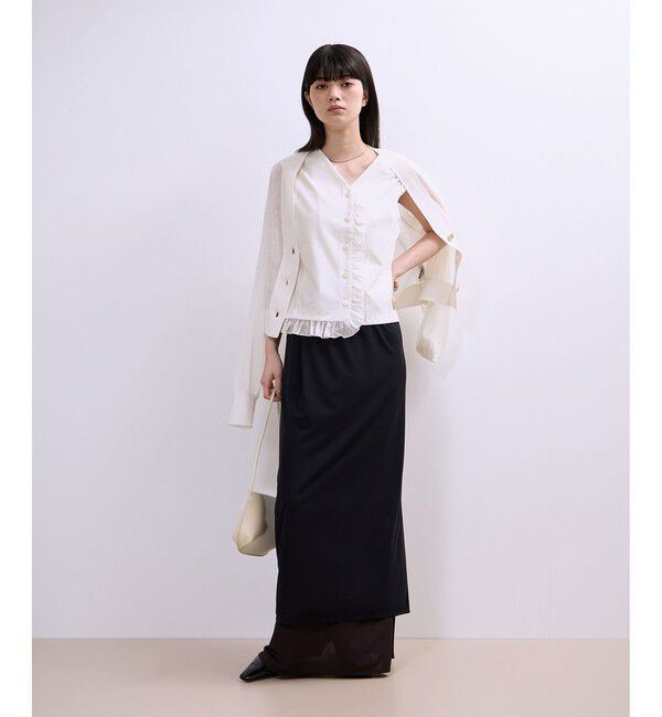 ADAM ET ROPE'「【WEB限定】・【定番】ラッフルコンビスリーブレストップス」|Tシャツ・カットソー|
