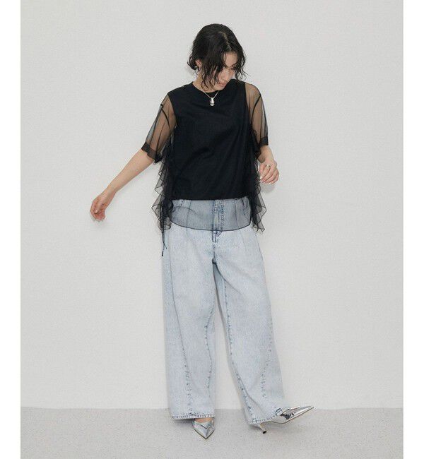 ADAM ET ROPE'「【WEB限定】・【サステナブル】・【定番】ギャザーチュールトップス」|Tシャツ・カットソー|