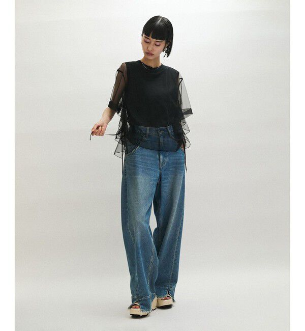 ADAM ET ROPE'「【WEB限定】・【サステナブル】・【定番】ギャザーチュールトップス」|Tシャツ・カットソー|