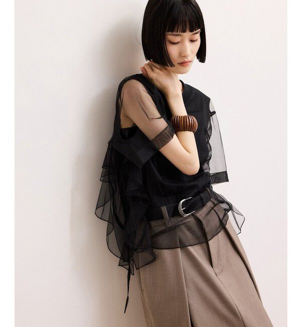 ADAM ET ROPE'「【WEB限定】・【サステナブル】・【定番】ギャザーチュールトップス」|Tシャツ・カットソー|