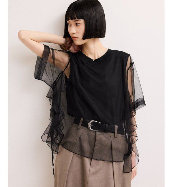 ADAM ET ROPE'「【WEB限定】・【サステナブル】・【定番】ギャザーチュールトップス」|Tシャツ・カットソー|