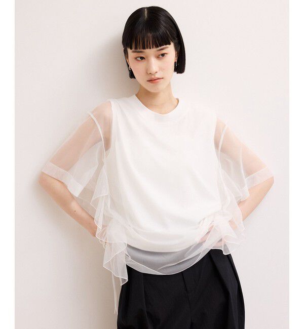 ADAM ET ROPE'「【WEB限定】・【サステナブル】・【定番】ギャザーチュールトップス」|Tシャツ・カットソー|ホワイト(10)