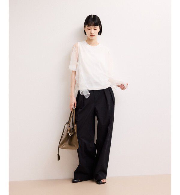 ADAM ET ROPE'「【WEB限定】・【サステナブル】・【定番】ギャザーチュールトップス」|Tシャツ・カットソー|