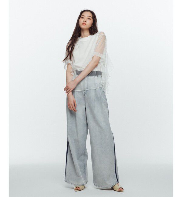 ADAM ET ROPE'「【WEB限定】・【サステナブル】・【定番】ギャザーチュールトップス」|Tシャツ・カットソー|