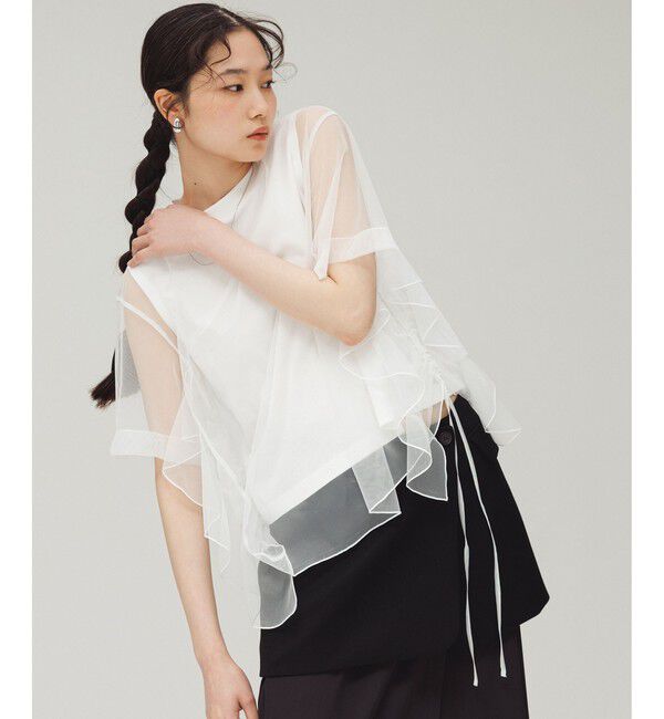 ADAM ET ROPE'「【WEB限定】・【サステナブル】・【定番】ギャザーチュールトップス」|Tシャツ・カットソー|