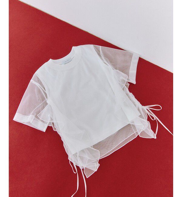 ADAM ET ROPE'「【WEB限定】・【サステナブル】・【定番】ギャザーチュールトップス」|Tシャツ・カットソー|