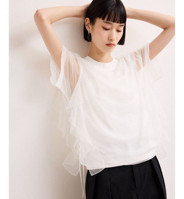 ADAM ET ROPE'「【WEB限定】・【サステナブル】・【定番】ギャザーチュールトップス」|Tシャツ・カットソー|