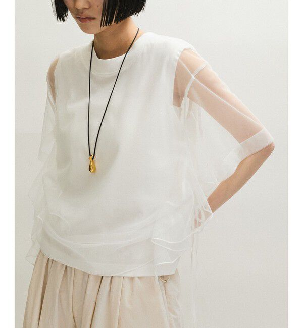 ADAM ET ROPE'「【WEB限定】・【サステナブル】・【定番】ギャザーチュールトップス」|Tシャツ・カットソー|