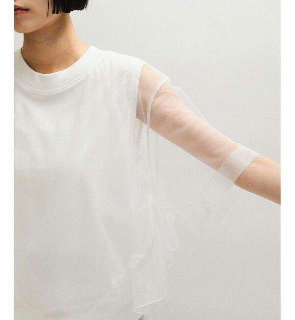 ADAM ET ROPE'「【WEB限定】・【サステナブル】・【定番】ギャザーチュールトップス」|Tシャツ・カットソー|