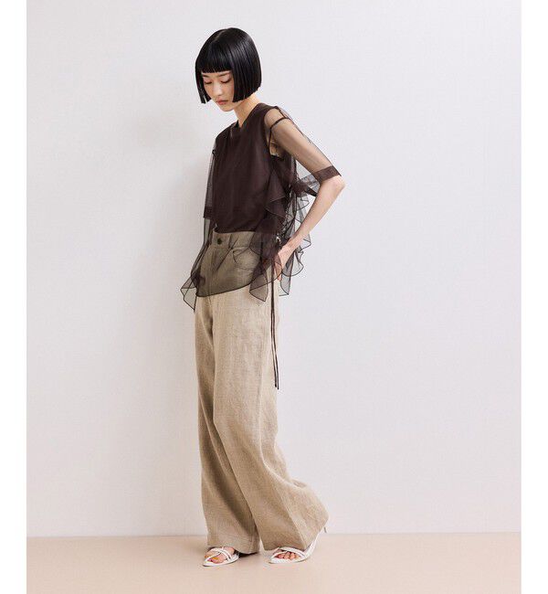 ADAM ET ROPE'「【WEB限定】・【サステナブル】・【定番】ギャザーチュールトップス」|Tシャツ・カットソー|