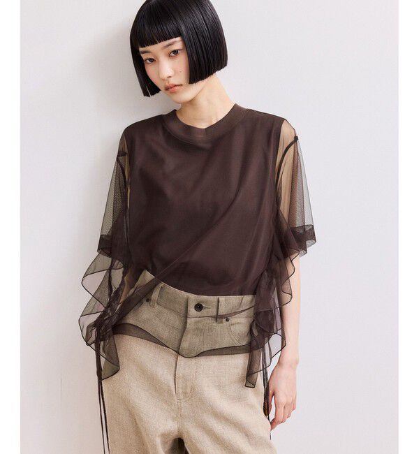 ADAM ET ROPE'「【WEB限定】・【サステナブル】・【定番】ギャザーチュールトップス」|Tシャツ・カットソー|