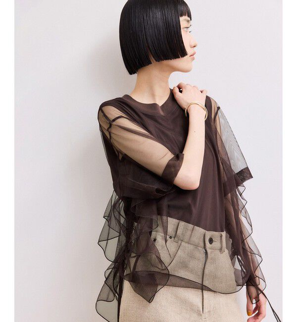 ADAM ET ROPE'「【WEB限定】・【サステナブル】・【定番】ギャザーチュールトップス」|Tシャツ・カットソー|