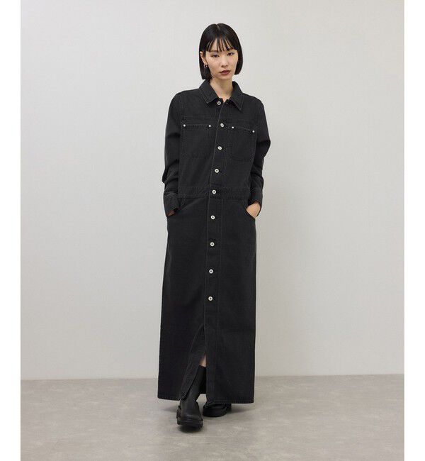 ADAM ET ROPE'「【WEB限定】デニムシャツロングワンピース」|ワンピース|