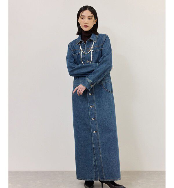 ADAM ET ROPE'「【WEB限定】デニムシャツロングワンピース」|ワンピース|