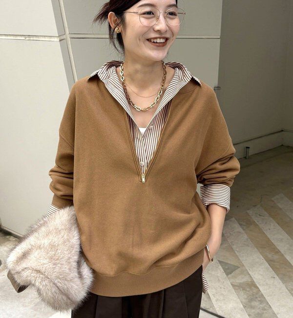  「【インフルエンサー OKOCHI企画】ハーフジップスウェット」|Tシャツ・カットソー|キャメル