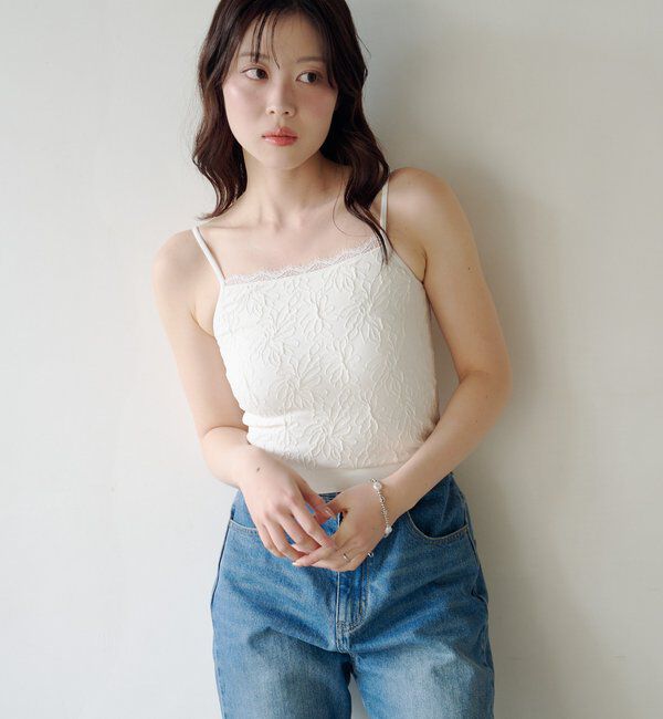  「【5色展開】カップ付きフラワージャガードキャミ」|キャミソール|