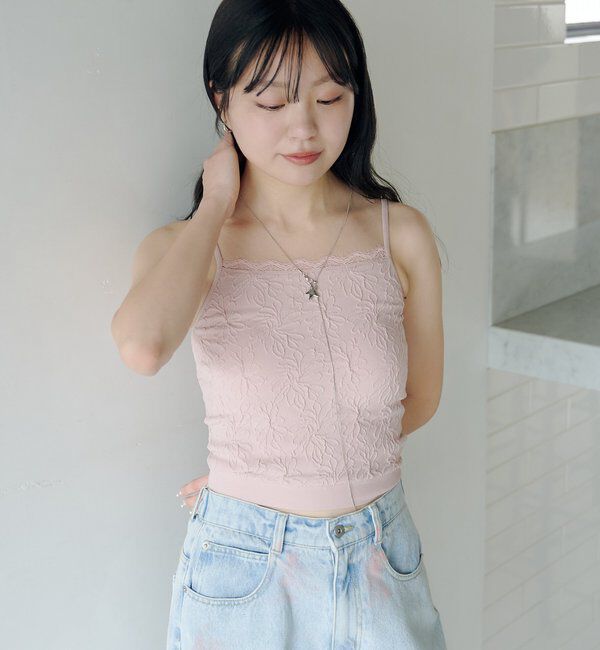  「【5色展開】カップ付きフラワージャガードキャミ」|キャミソール|
