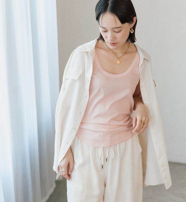  「【新色追加/6色展開】チュールリブタンクトップ」|キャミソール|
