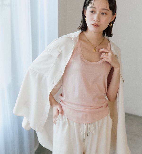  「【新色追加/6色展開】チュールリブタンクトップ」|キャミソール|