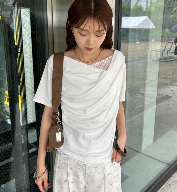  「レースドッキングオフショル半袖Tシャツ」|Tシャツ・カットソー|