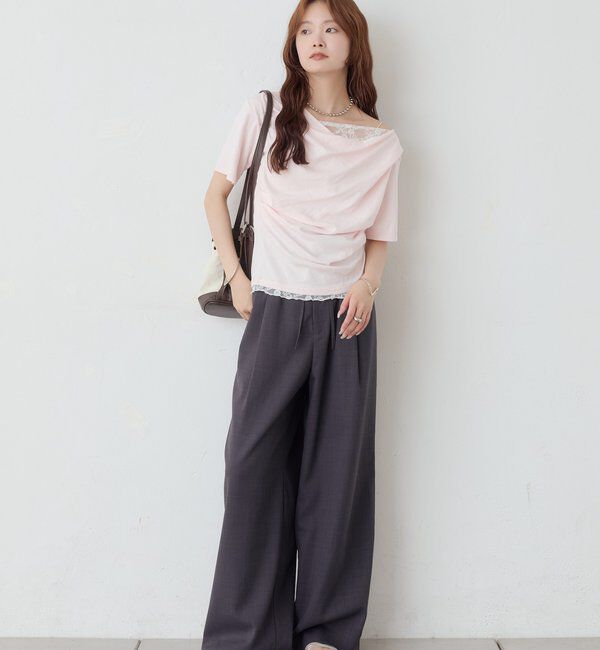  「レースドッキングオフショル半袖Tシャツ」|Tシャツ・カットソー|