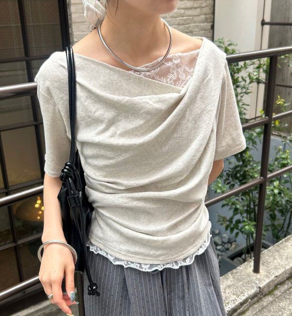  「レースドッキングオフショル半袖Tシャツ」|Tシャツ・カットソー|