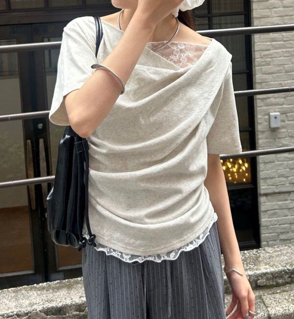  「レースドッキングオフショル半袖Tシャツ」|Tシャツ・カットソー|
