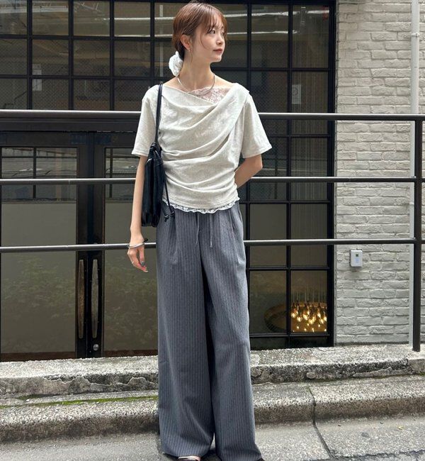  「レースドッキングオフショル半袖Tシャツ」|Tシャツ・カットソー|