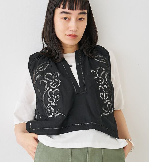 collex「カットワーク刺繍サイドリボンベスト」|ベスト・ジレ|ブラック
