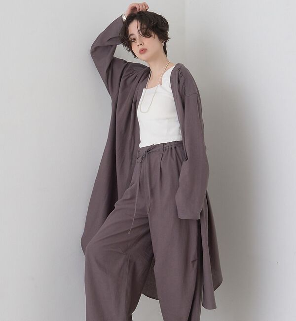 Rouge vif「【セットアップ対応】リネンロングトッパー/シャツ/カーディガン/羽織」|シャツ・ブラウス|チャコールグレー