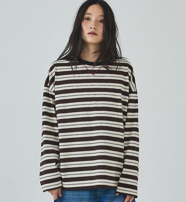 abahouse mavie「マルチボーダーロングTシャツ」|Tシャツ・カットソー|ライトグレー