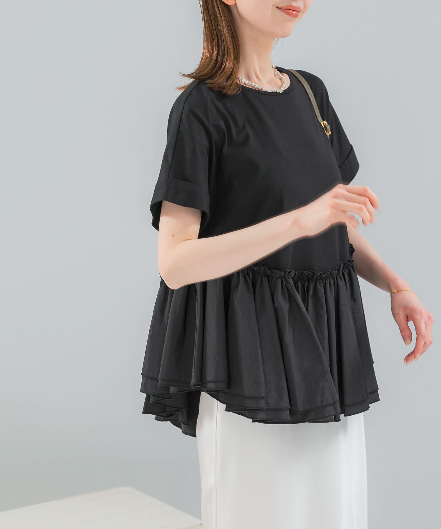 URBAN RESEARCH ROSSO「タフタドッキングティアードTEEブラウス」|Tシャツ・カットソー|