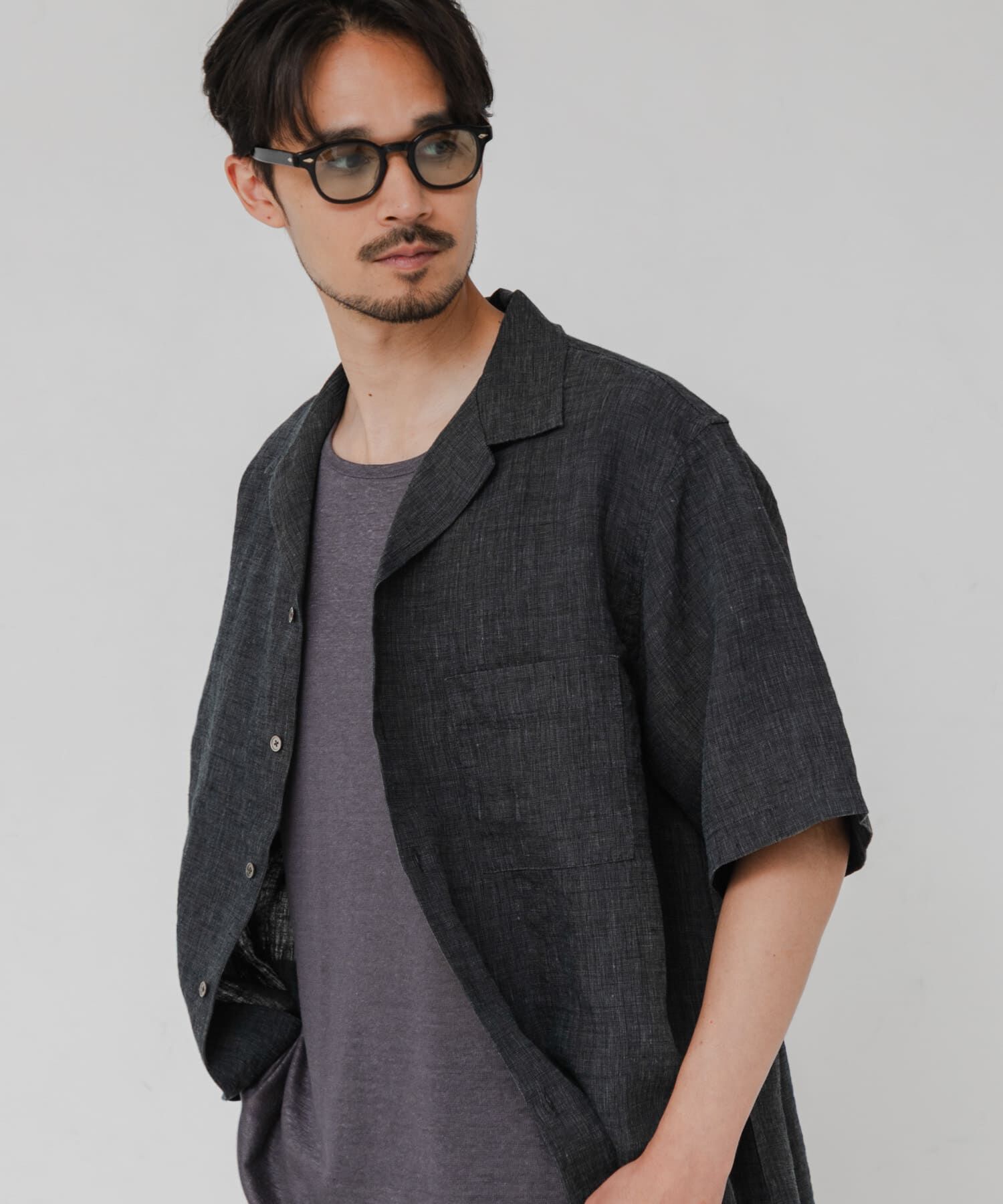 URBAN RESEARCH「LINEN CHAMBRAY O/C SHIRTS」|シャツ・ブラウス|ブラック