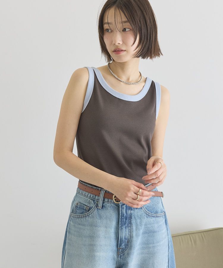 AMERICAN HOLIC「【抗菌防臭】バイカラーテレコタンクトップ」|インナー|Dark Brown