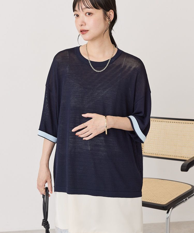 AMERICAN HOLIC「【接触冷感】配色コクーンシルエットニット」|ニット・セーター|Dark Navy