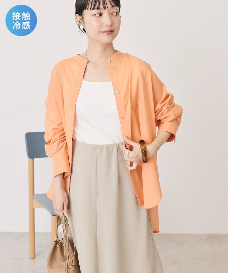 AMERICAN HOLIC「【接触冷感・イージーケア】リネンライクバンドカラーシャツ」|シャツ・ブラウス|Orange