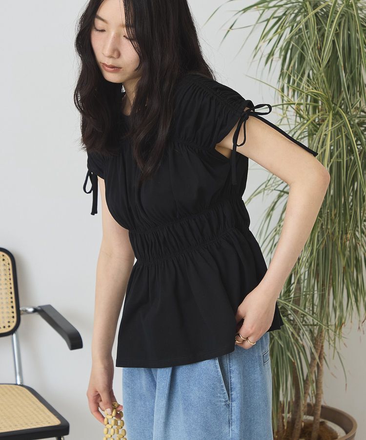 AMERICAN HOLIC「【接触冷感】シャーリングショルダーリボンプルオーバー」|Tシャツ・カットソー|