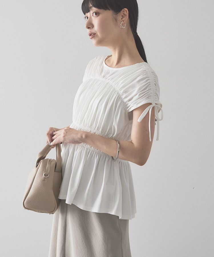 AMERICAN HOLIC「【接触冷感】シャーリングショルダーリボンプルオーバー」|Tシャツ・カットソー|