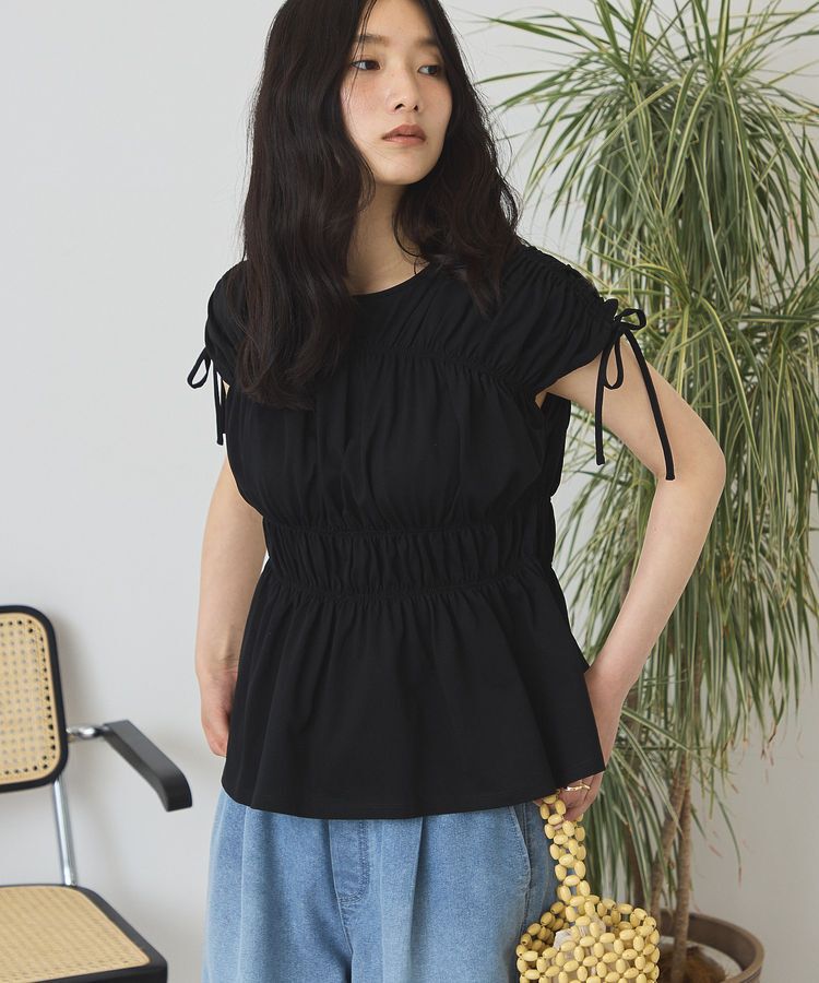 AMERICAN HOLIC「【接触冷感】シャーリングショルダーリボンプルオーバー」|Tシャツ・カットソー|
