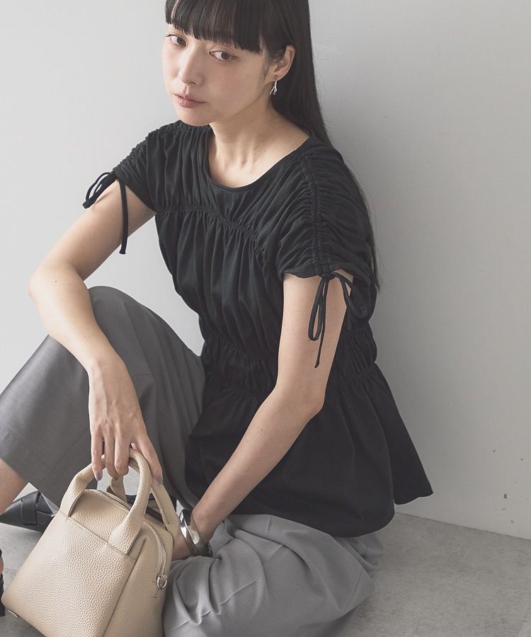 AMERICAN HOLIC「【接触冷感】シャーリングショルダーリボンプルオーバー」|Tシャツ・カットソー|