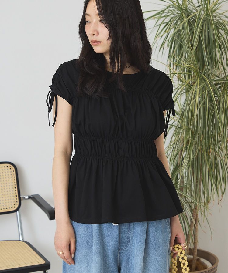 AMERICAN HOLIC「【接触冷感】シャーリングショルダーリボンプルオーバー」|Tシャツ・カットソー|
