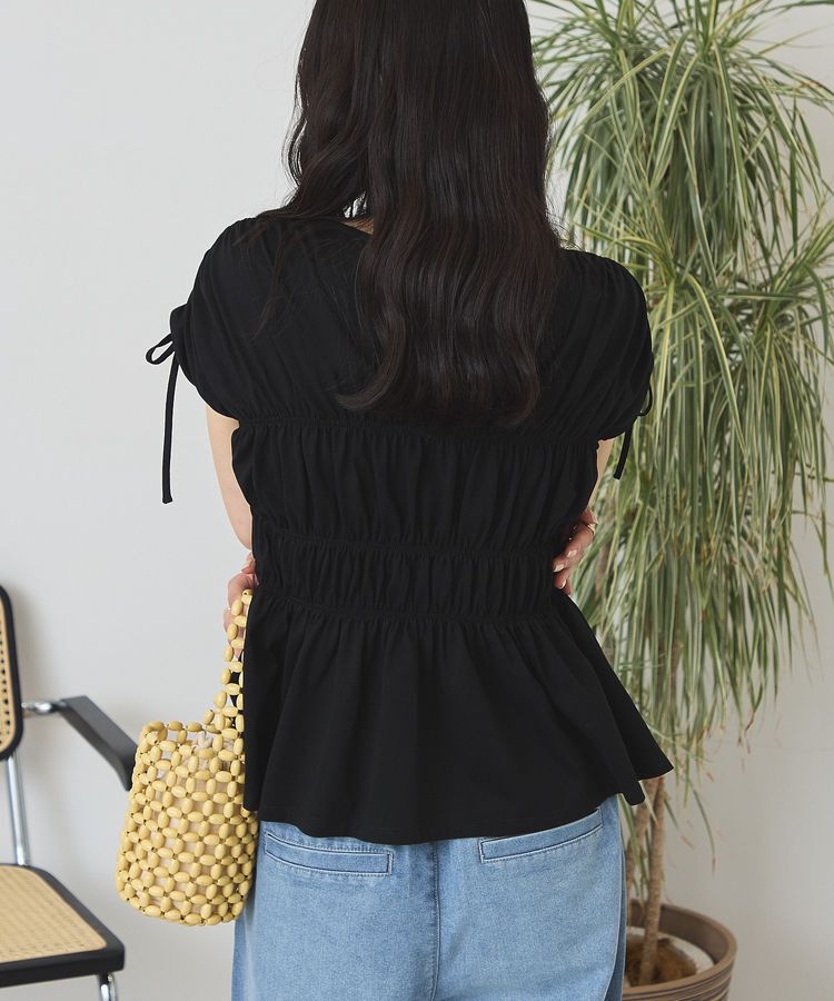 AMERICAN HOLIC「【接触冷感】シャーリングショルダーリボンプルオーバー」|Tシャツ・カットソー|