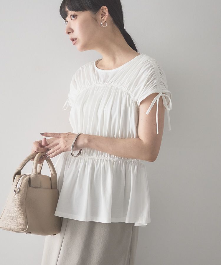 AMERICAN HOLIC「【接触冷感】シャーリングショルダーリボンプルオーバー」|Tシャツ・カットソー|