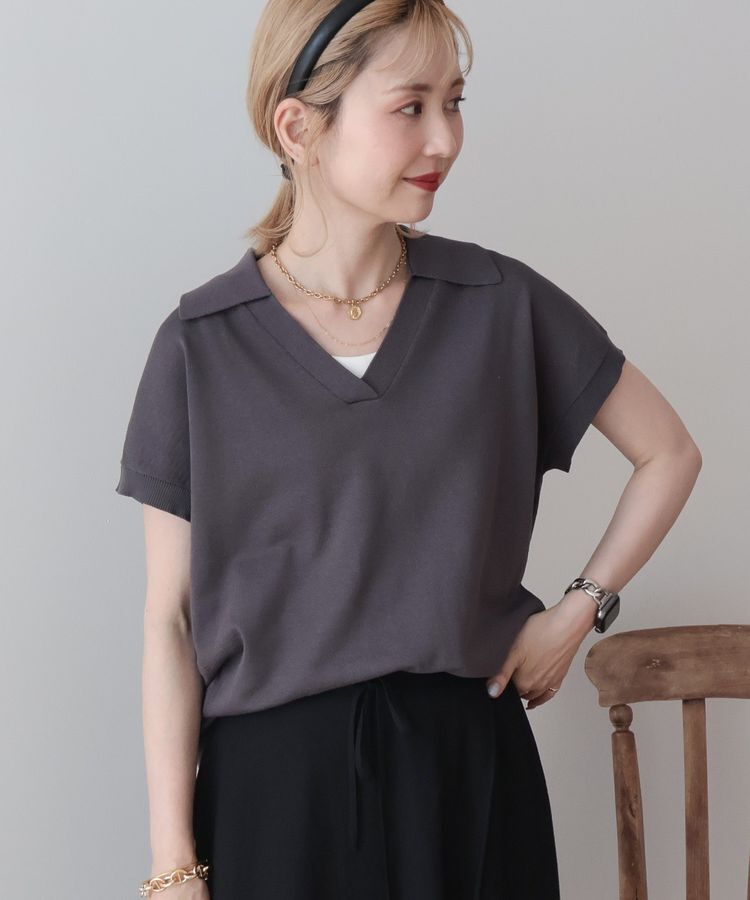 AMERICAN HOLIC「フレンチスリーブスキッパールーズニットプルオーバー」|ニット・セーター|Charcoal Gray