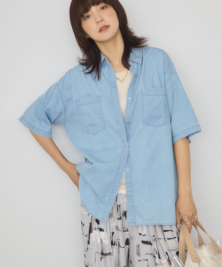 AMERICAN HOLIC「Wポケット半袖デニムシャツ」|シャツ・ブラウス|Light indigo