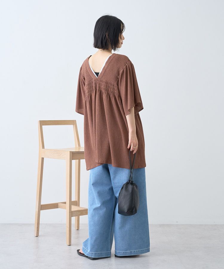 AMERICAN HOLIC「【WEB限定】前後2WAYVネックシャーリングチュニックブラウス【吸水速乾・イージーケア】」|Tシャツ・カットソー|